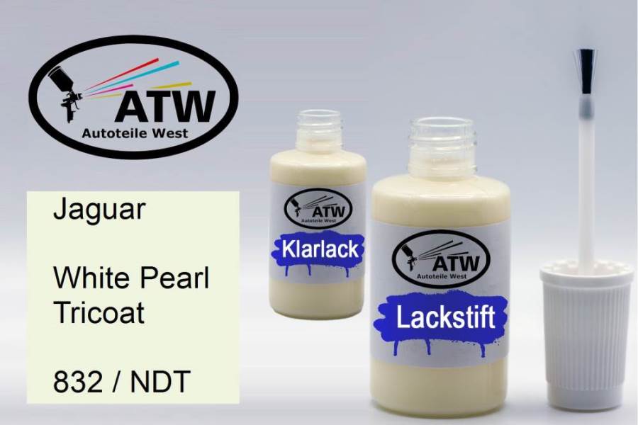 Jaguar, White Pearl Tricoat, 832 / NDT: 20ml Lackstift + 20ml Klarlack - Set, von ATW Autoteile West.